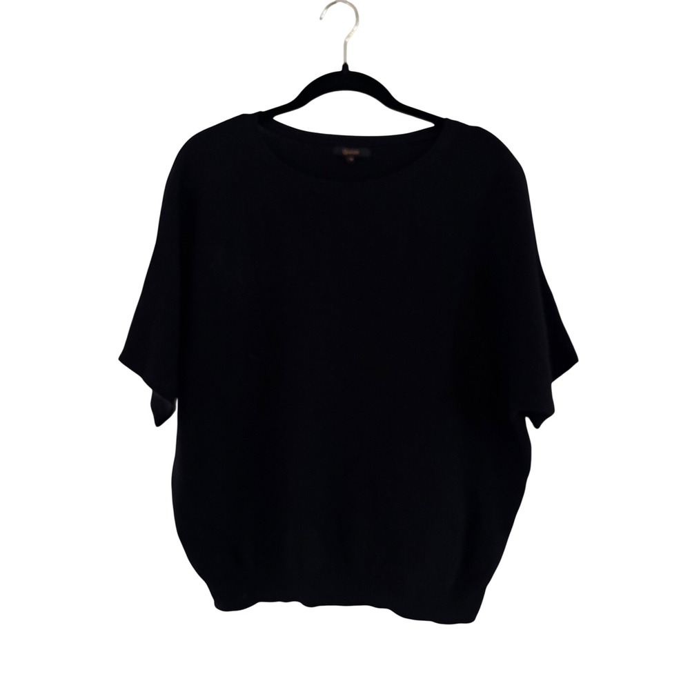Quince Black Organic Cotton Viscose Cashmere Short Sleeve Batwing Sweater M